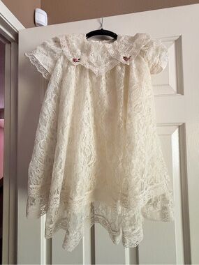 Girls' Ivory Lace Formal Dress with Peter Pan Collar